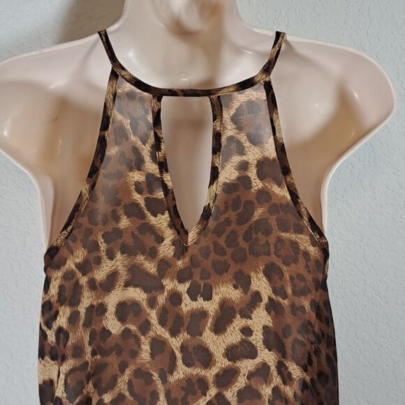 A’gaci Women’s Tank Top Size Med Iconic Y2K Leopard Halter Neck Gold Metal Bar - Picture 4 of 10